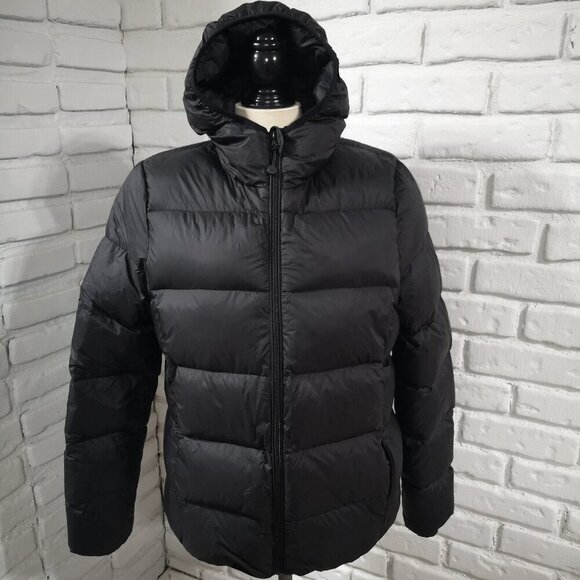 Joe Fresh Ladies Size Medium Black Lightweight Full Zip Puffy Jacket with Hood - Picture 1 of 10